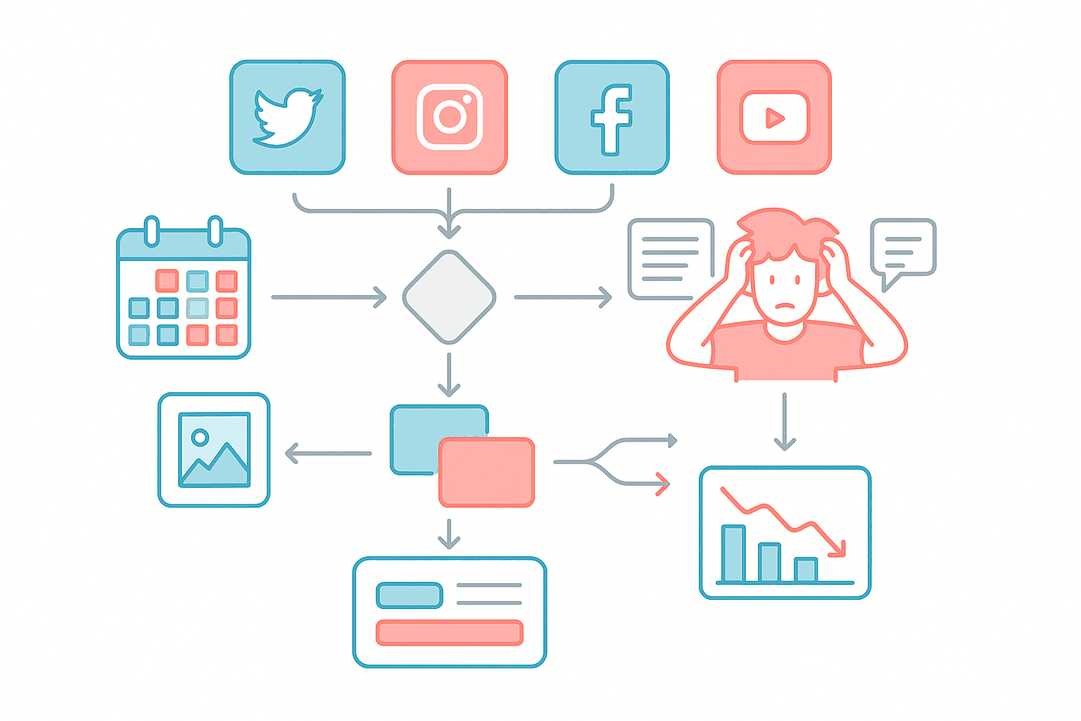 Diagram chaotycznego procesu tworzenia treści marketingowych